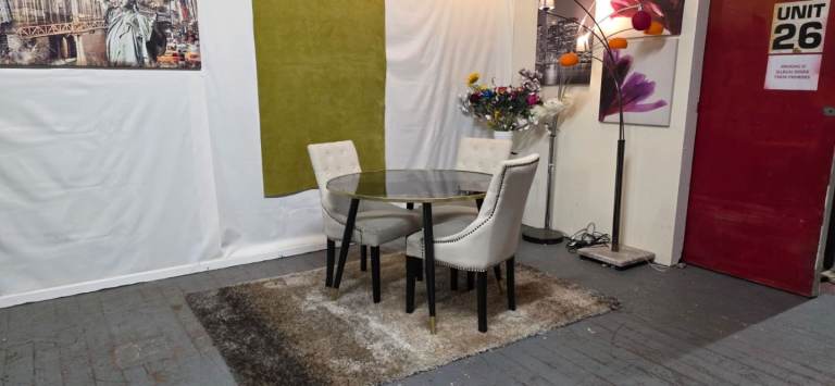 Dunelm®️ Black Smoked Glass Dining Table With 3 New Chairs
