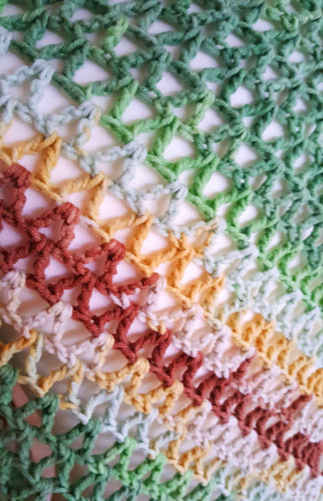 Triangular Shawl, Ombre Multicolour. Handmade Crochet Wrap. Variegated Knitted Gift Idea.
