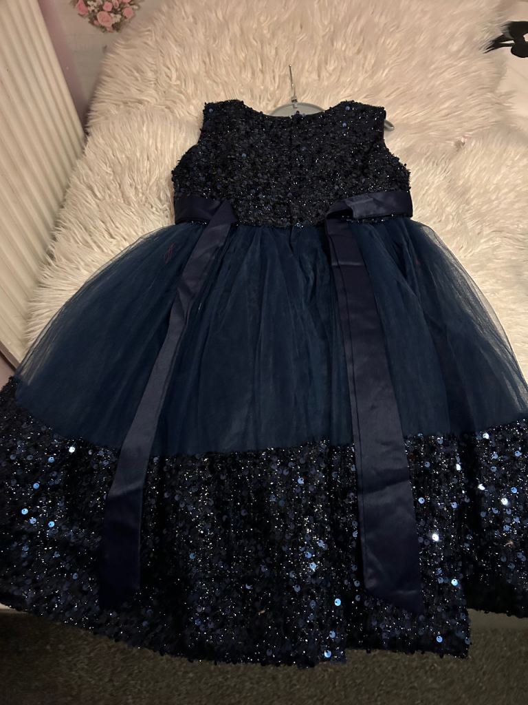 Girls Navy Blue Sequin Party Dress – Good Condition