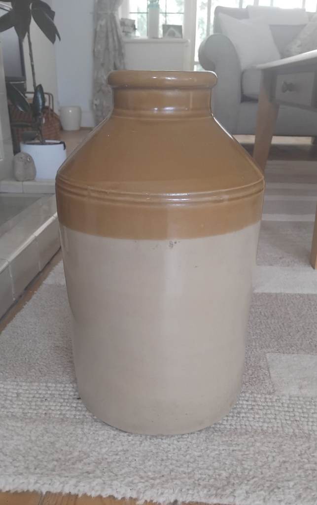 Victorian Stoneware Demijohn Bottle - Two-Tone Brown/Cream