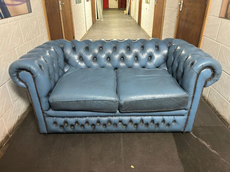 Blue Leather Chesterfield style sofa  