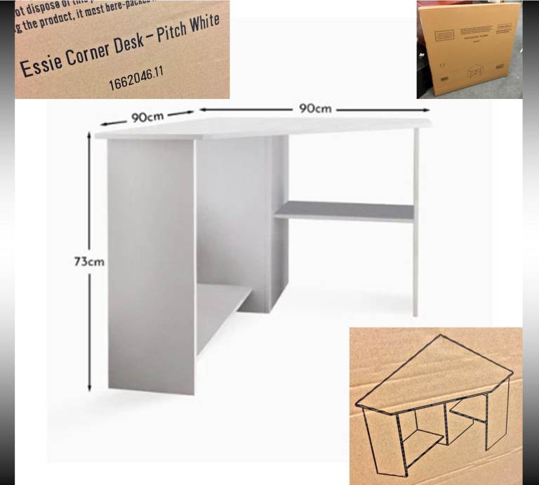 image for Laura James White Essie Corner Desk (new - still in box), L90cm x D90cm x H73cm
