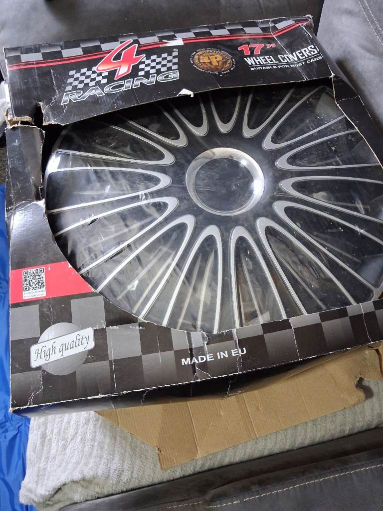 New in box the box is tatty but wheel covers are new sealed   17" wheel covers covers 