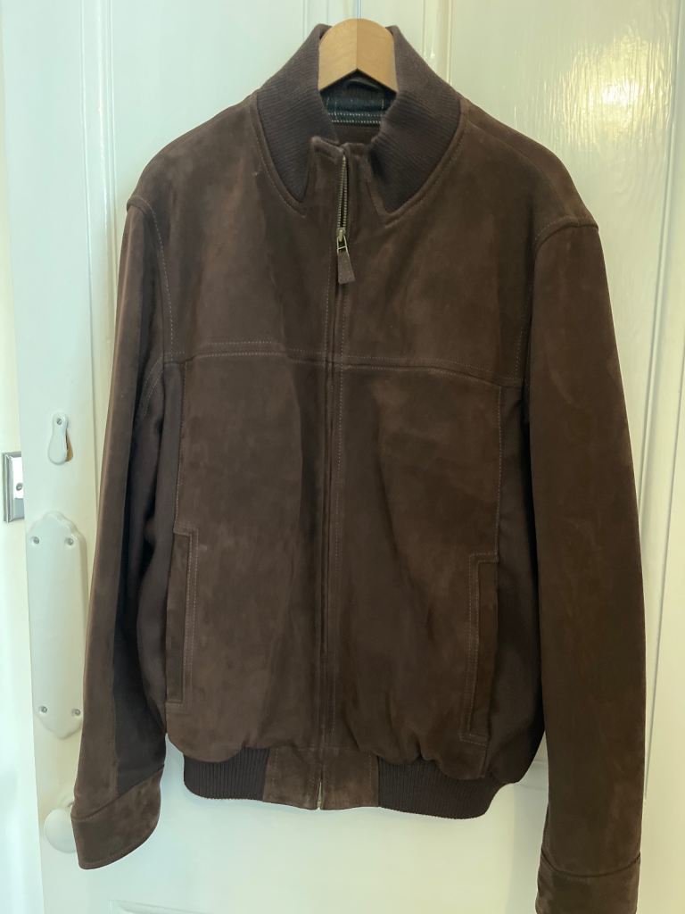 Mens Brown Suede Bomber Jacket – Good Condition