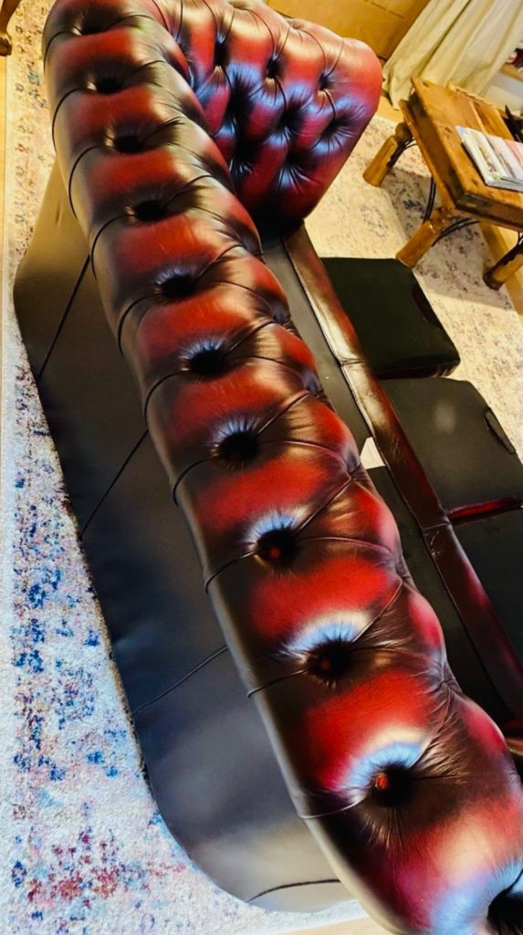 image for Chesterfield vintage 3 seater Oxblood sofa 🚚