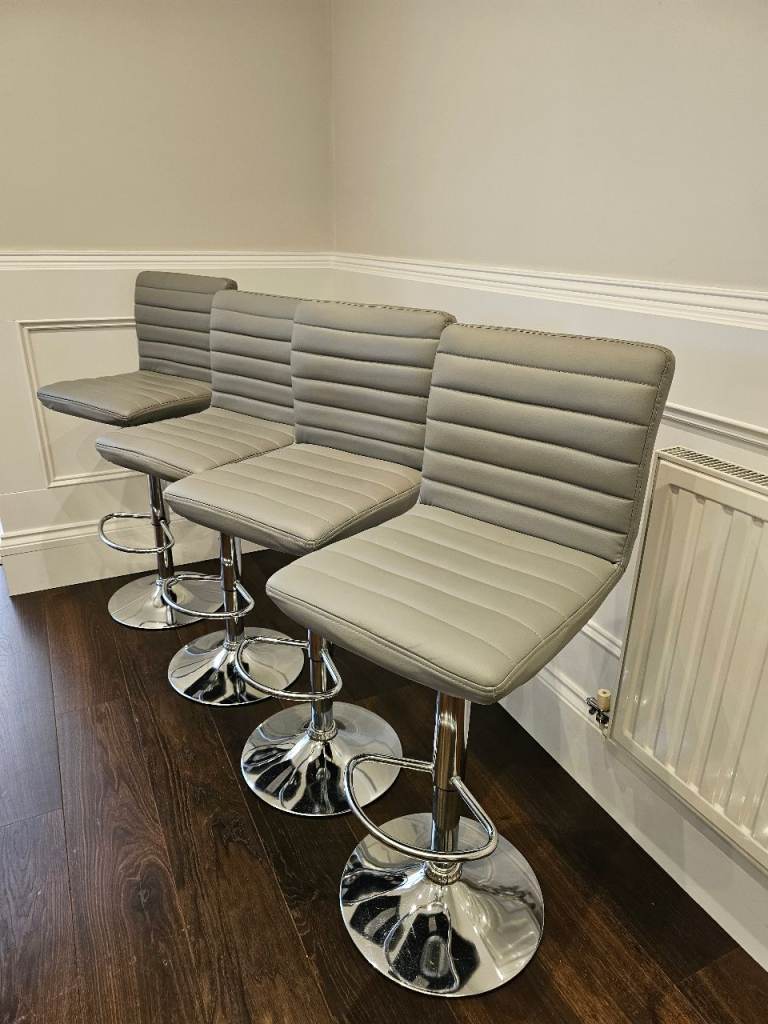 4 Grey Faux Leather Bar Stools
