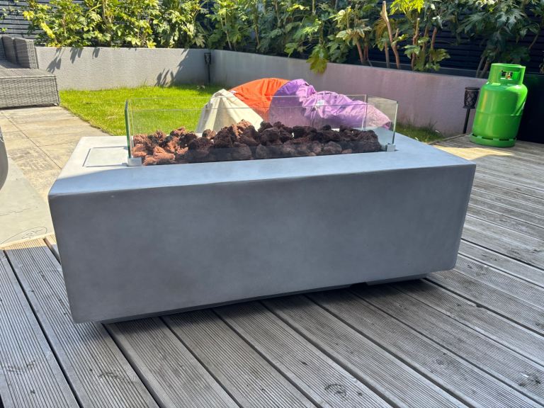 XL Outdoor Gas Fire Pit with Lava Rocks and included propane canister 