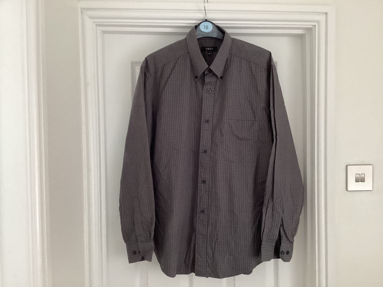 Next Men's Grey Check Long Sleeve Shirt – As New Condition 