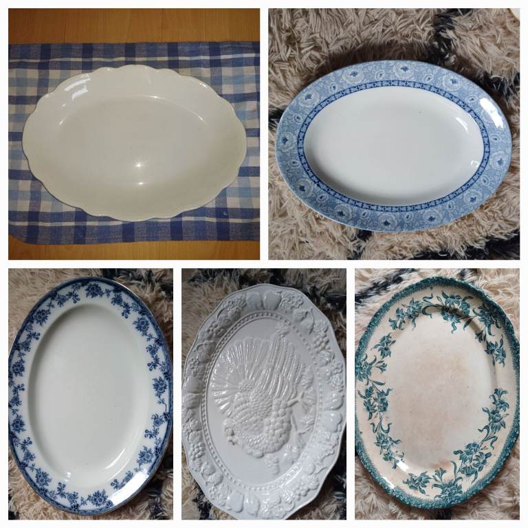 Vintage Set of 5 Ceramic Serving Platters – Various Designs, Good Condition