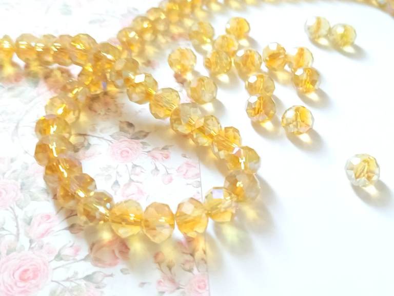 8mm Misty Honey Gold Faceted Rondelle Crystal Glass Beads (x72)  Jewellery Bracelets Earrings Gems
