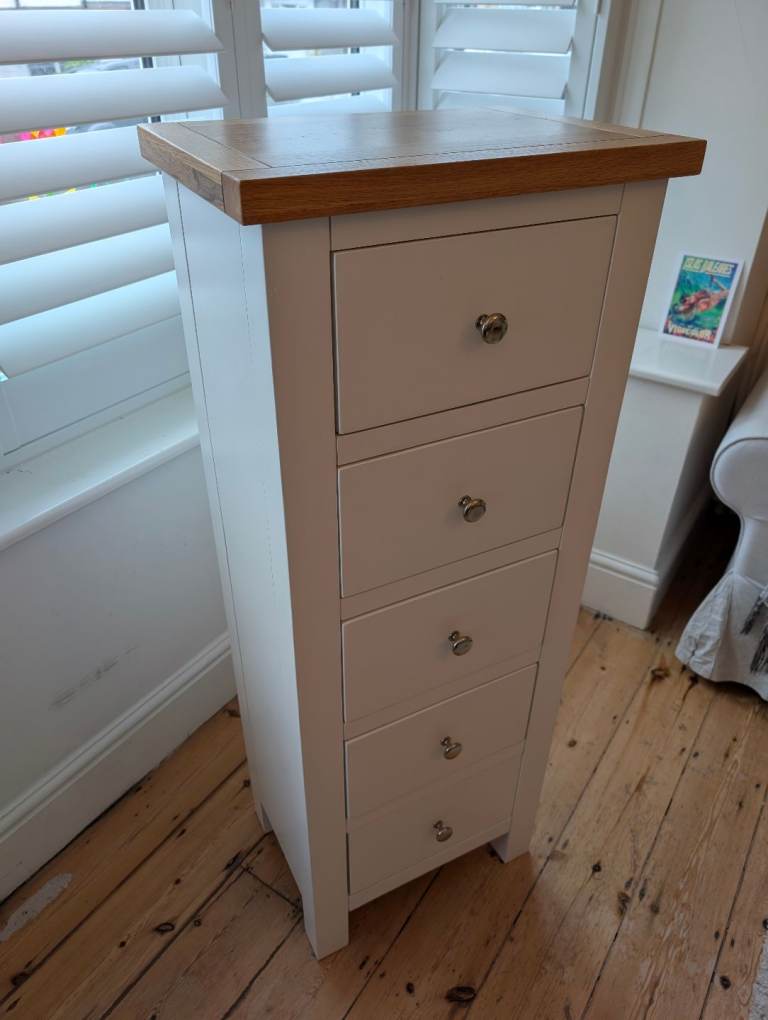 Roseland tall & narrow chest of 5 drawers, white 