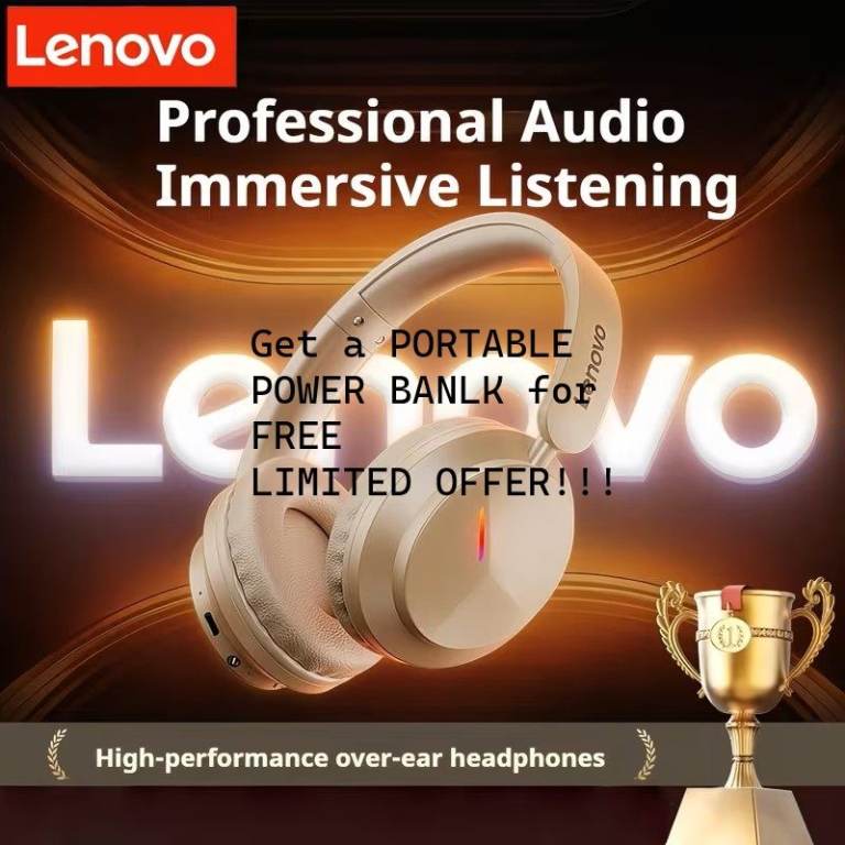 Lenovo Wireless Headphones (Model EH140) - Gaming & Music( a portable POWER BANK for free)