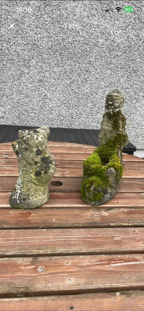 Pair of Vintage Stone Garden Planters/Ornaments with Moss