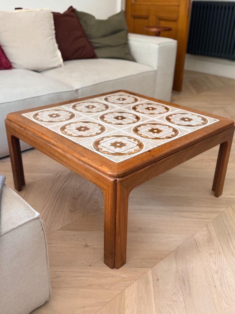 Mid Century Wooden Coffee Table with Tiled Top 