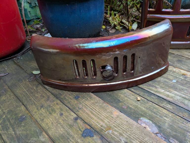  Vintage Cast Iron Fire Grate cover with Shiny Reddish Brown Colouring 