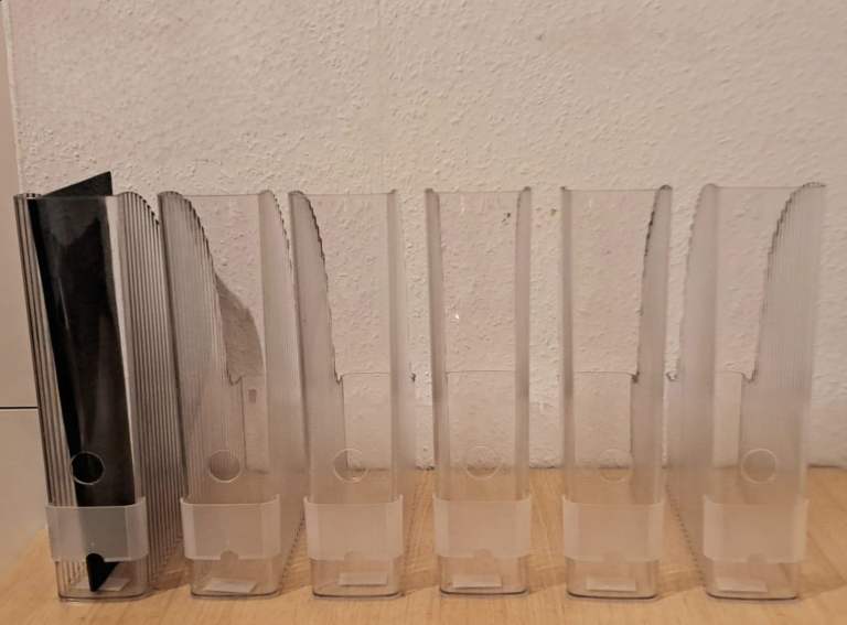 5 Solid filing boxes, transparent, with pockets for labels