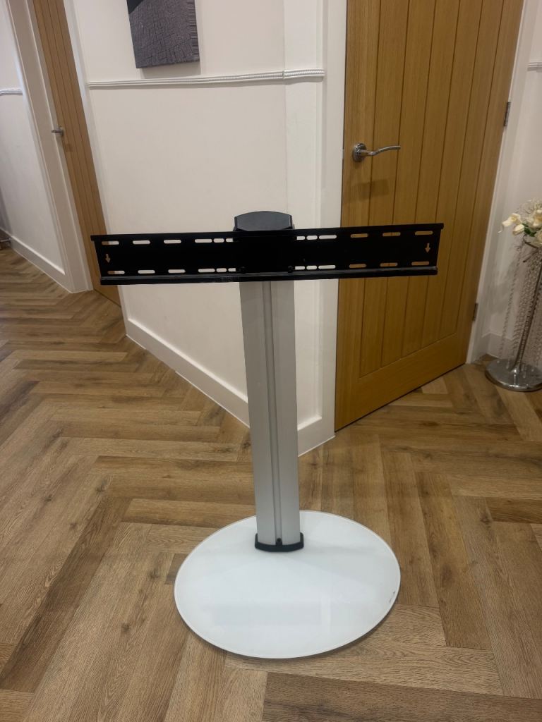 Modern TV Floor Stand – Silver & Black, Good Condition