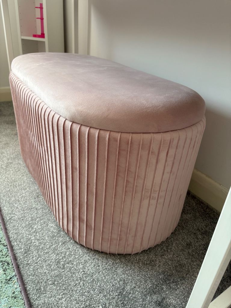 Pink Velvet Storage Ottoman/Stool – Good Condition