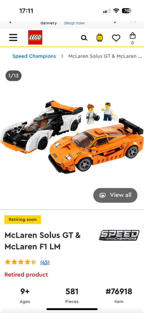 Lego McLaren Speed Champions Solus GT & McLaren F1 LM