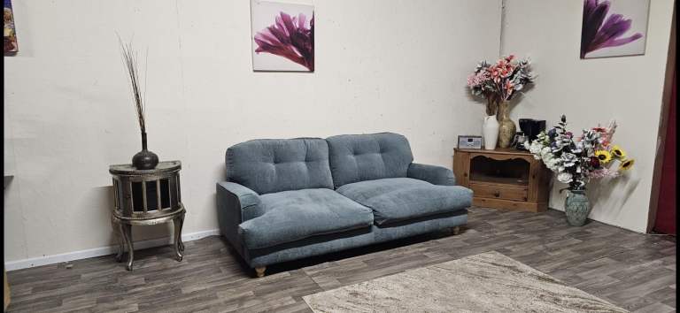 Homebase®️ Cadet Mottled Blue Velvet 3 Seater Fabric Sofa Excellent Condition RRP £949