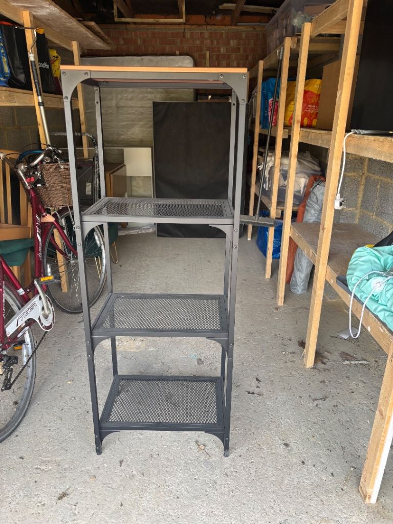 Black Metal and Wood Effect Shelving Unit – Good Condition