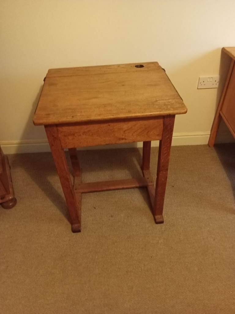 Small Wooden School-Style Desk with Storage – Fair Condition