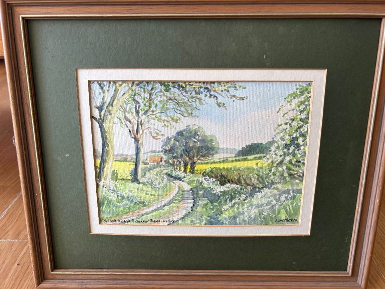 Janet Beckett water colour rural scene signed 
