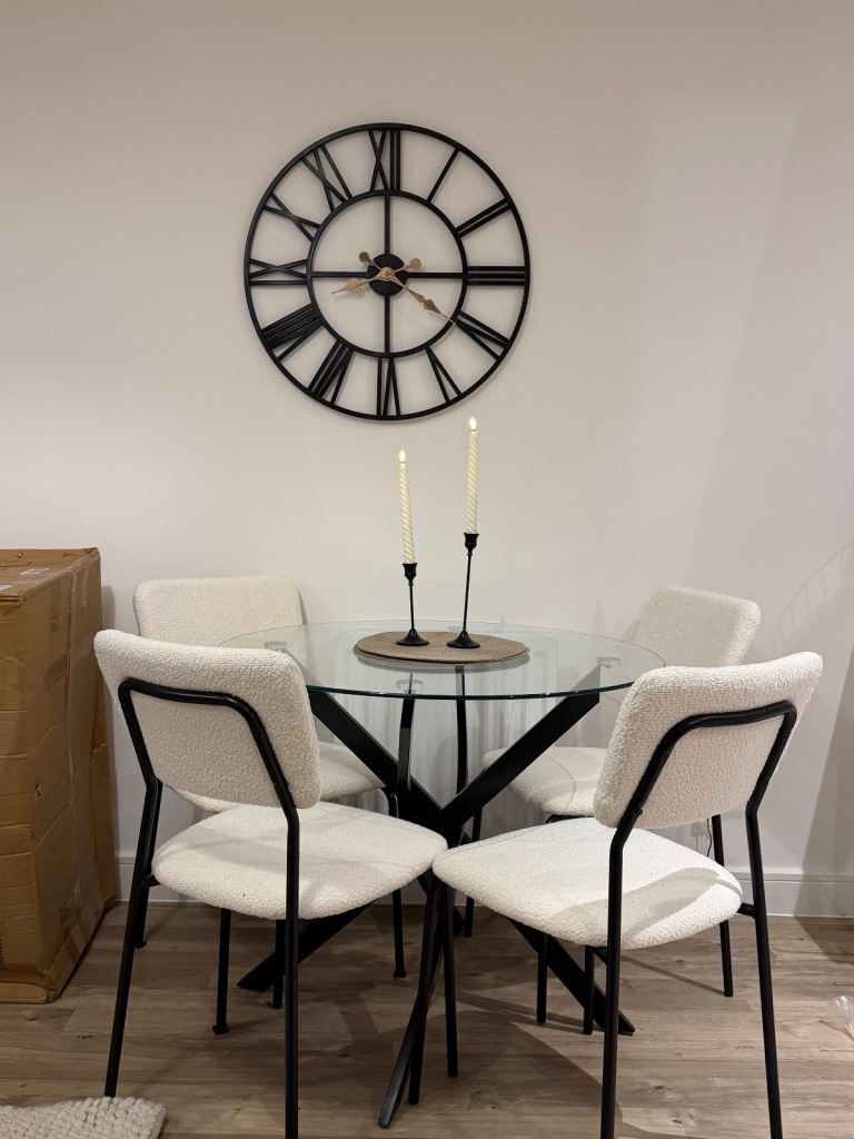 Brand New Set of 4 Chairs (No Table) Dining Chairs - White Boucle Chairs Only