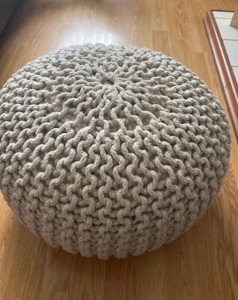 Beige Knitted Foot Pouffe – Good Condition