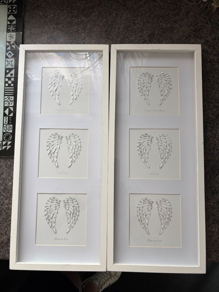 Pair of White Framed Angel Wings Pictures – Good Condition