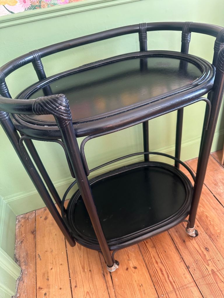 Black bamboo style hostess trolley