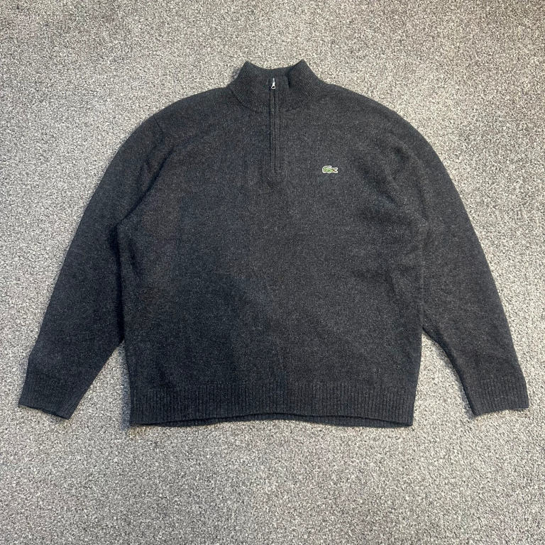 Lacoste Quarter Zip Knit Jumper Charcoal Grey Croc Logo