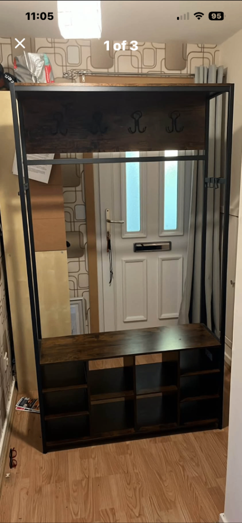 Hallway Storage Unit with Coat Hooks and Shoe Shelves 