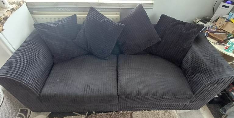 Black Corduroy Sofa with Cushions