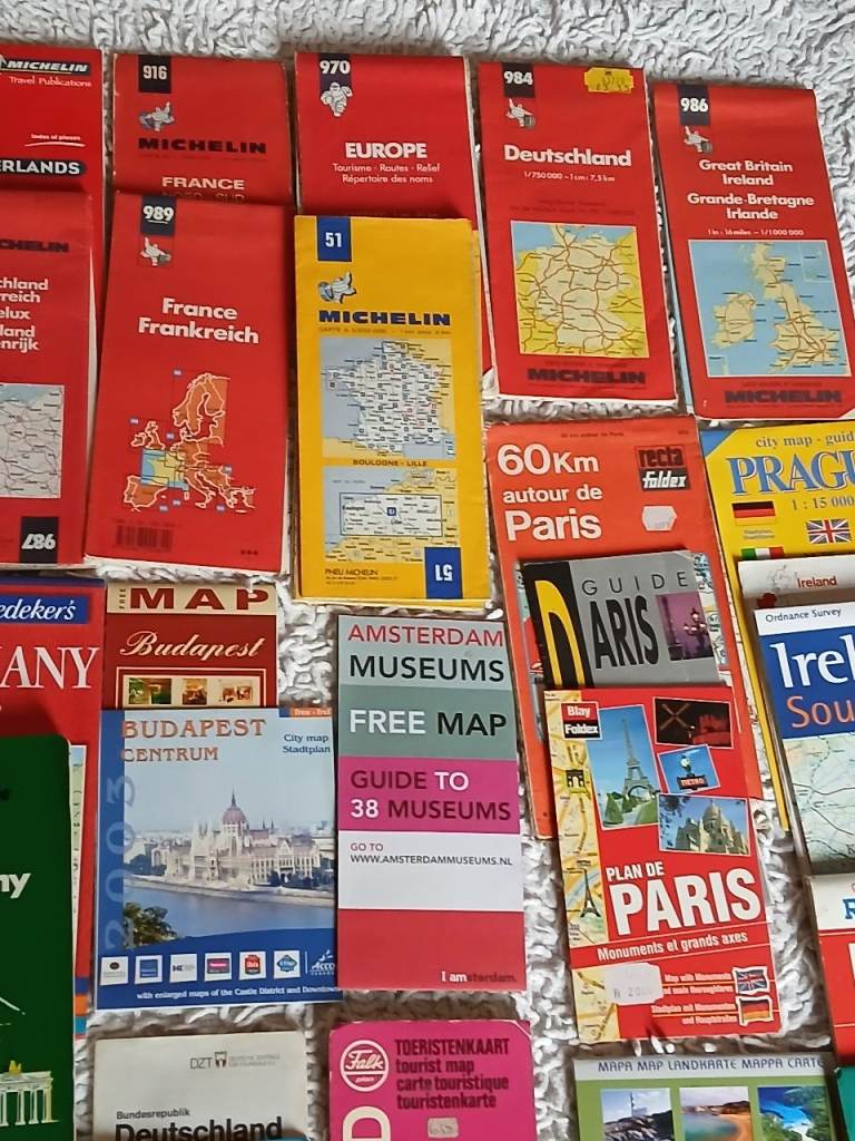 Large Bundle of Travel Guides and Maps – Michelin, Baedeker, Falk