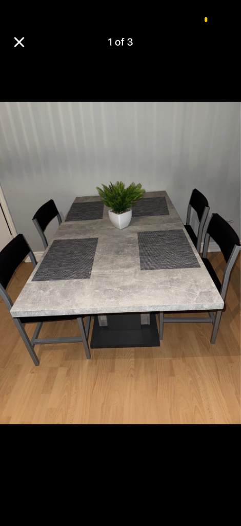 Modern Grey Dining Table with 4 Chairs – Good Condition