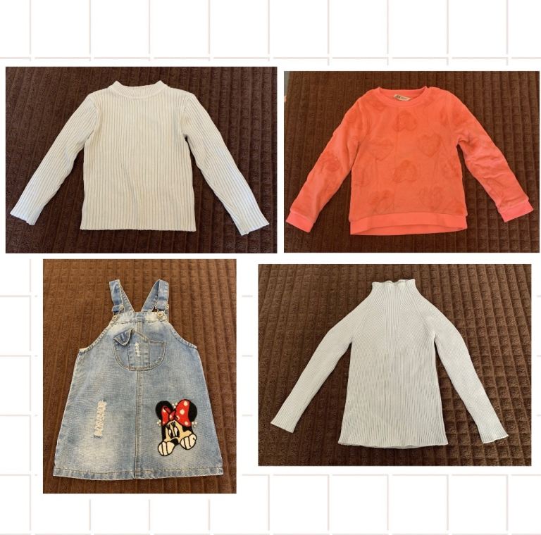 Girls clothing bundle, sweater jumpers tops pinafore dress, size: 4-5years