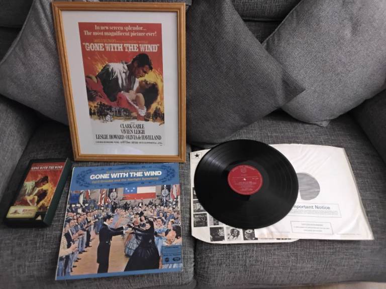 Gone with the wind framed poster,vhs movie,& music LP,vgc,no Dispatch viewing welcome Gateshead 