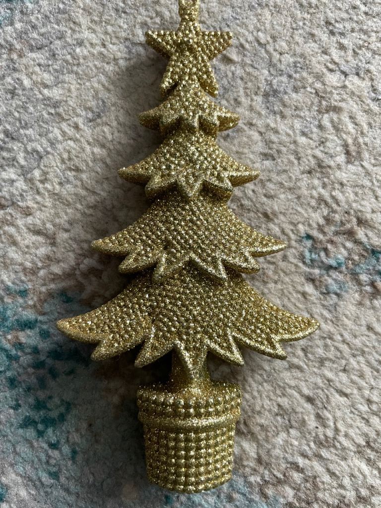 festive gold glitter Christmas tree ornament