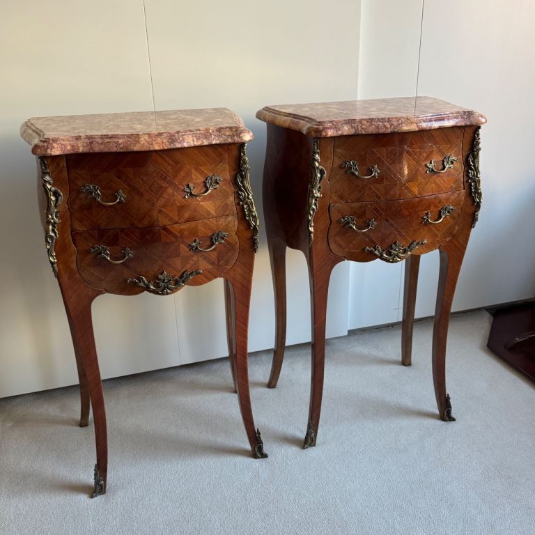 Pair of French Bombe Style Bedside Tables