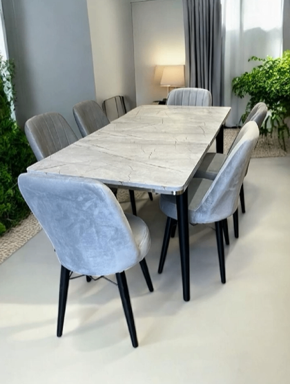 Modern Grey Dining Table with 6 Matching Chairs