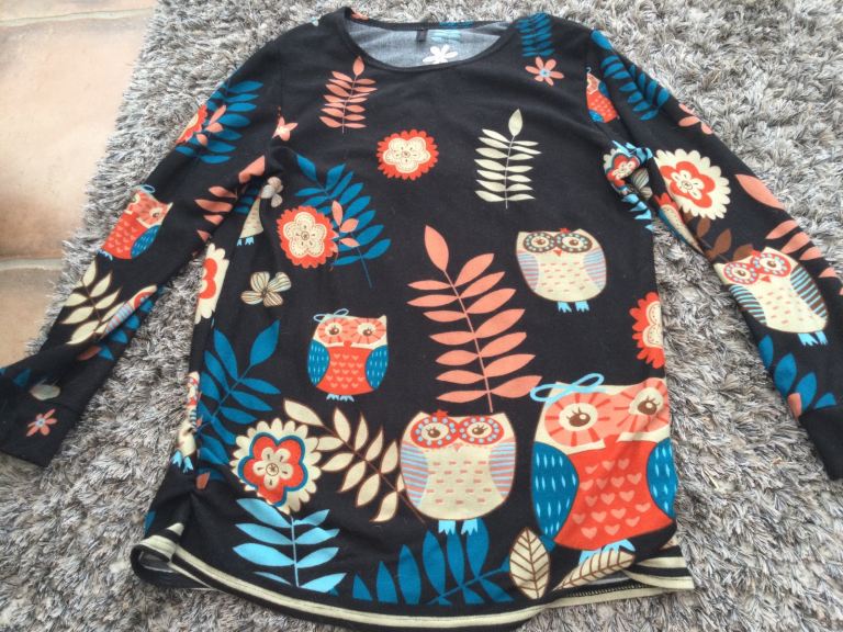 Owl tunic soft touch top. Size 12-14. VGC. £4.