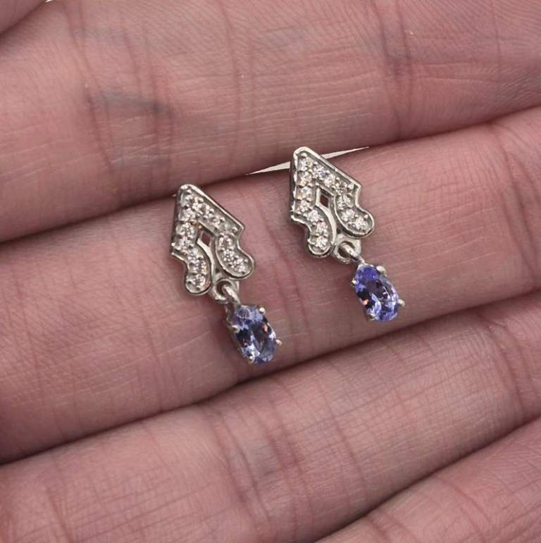 NEW 925 silver, tanzanite & zircon earrings