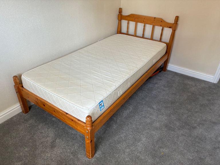 Solid Pine Single Bed Frame with Mattress – Good Condition