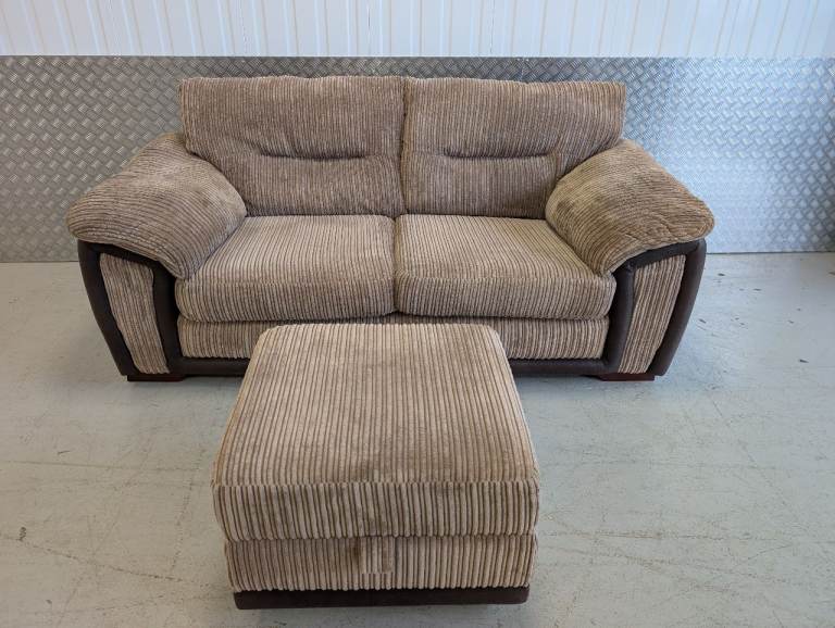 DFS Brown Jumbo Cord, Large 2 Seater Sofa & Footstool (Foam Seats) Good Condition - Delivery Avail