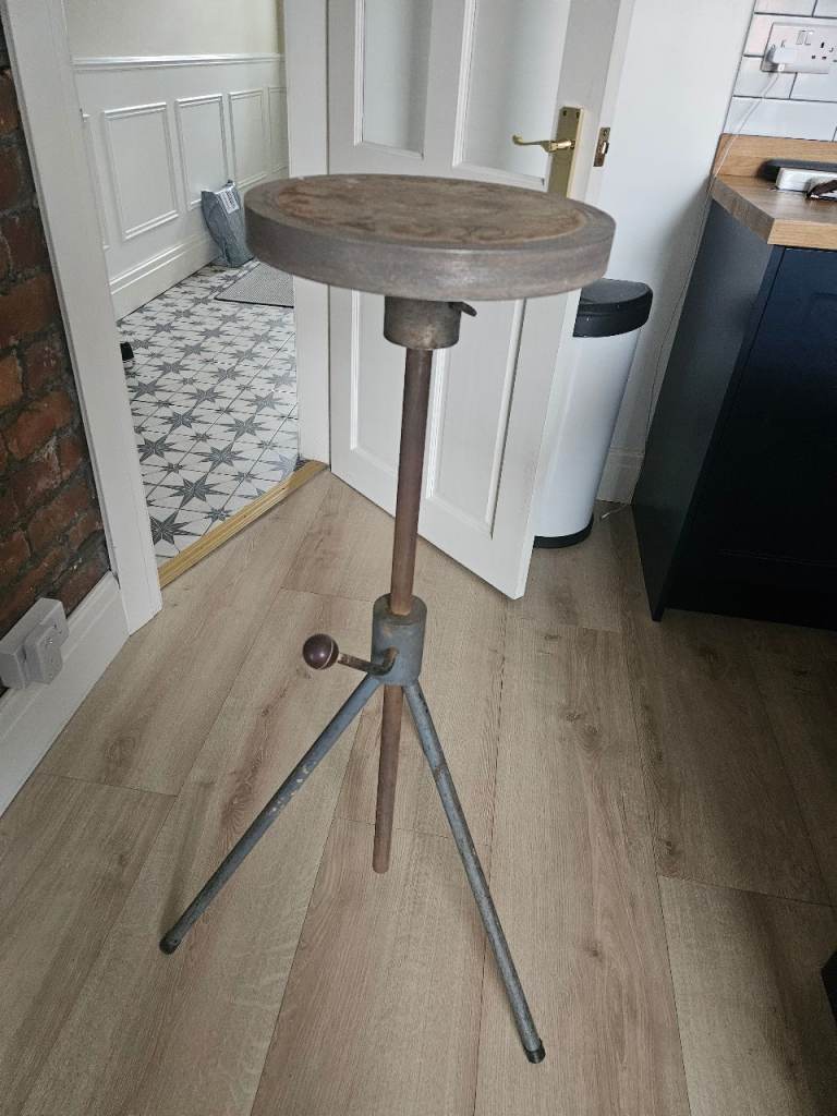 Adjustable Industrial-Style Metal Stand / Stool – Fair Condition