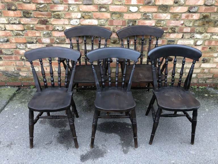 Set Of 5 Vintage Wooden Rustic Farmhouse Kitchen Dining Chairs solid Beech wood