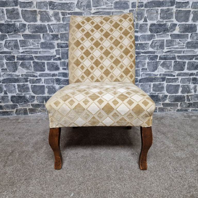 Vintage Upholstered Slipper Chair with Wooden Cabriole Legs