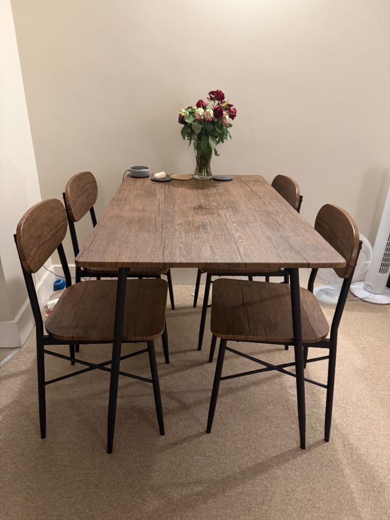 Laminated Wood Effect Dining Table with 4 Chairs – Good Condition
