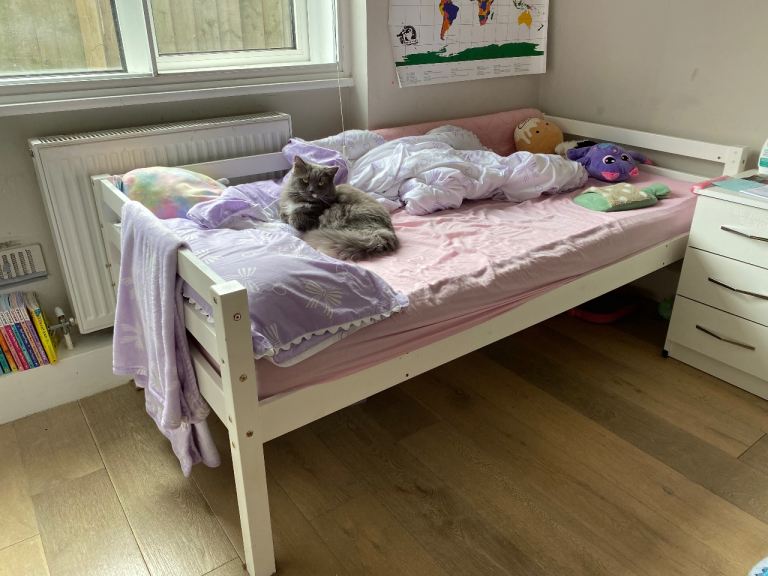 Kids' single bed frame and mattress 